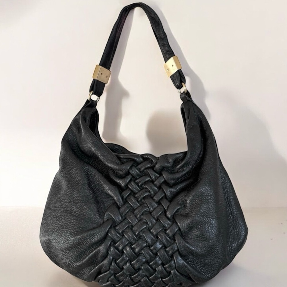 ANTONIO MELANI Intrecciato Black Woven Hobo Bag